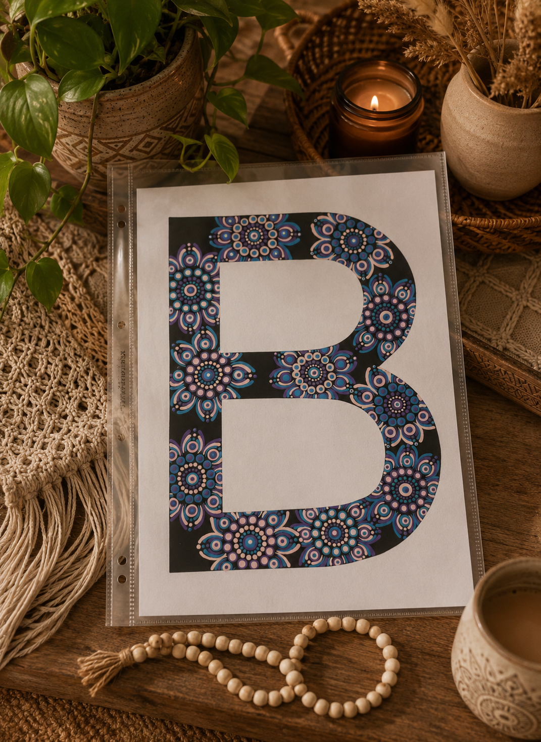 A4 Mandala Initial Letter - B  - One Of A Kind Artwork