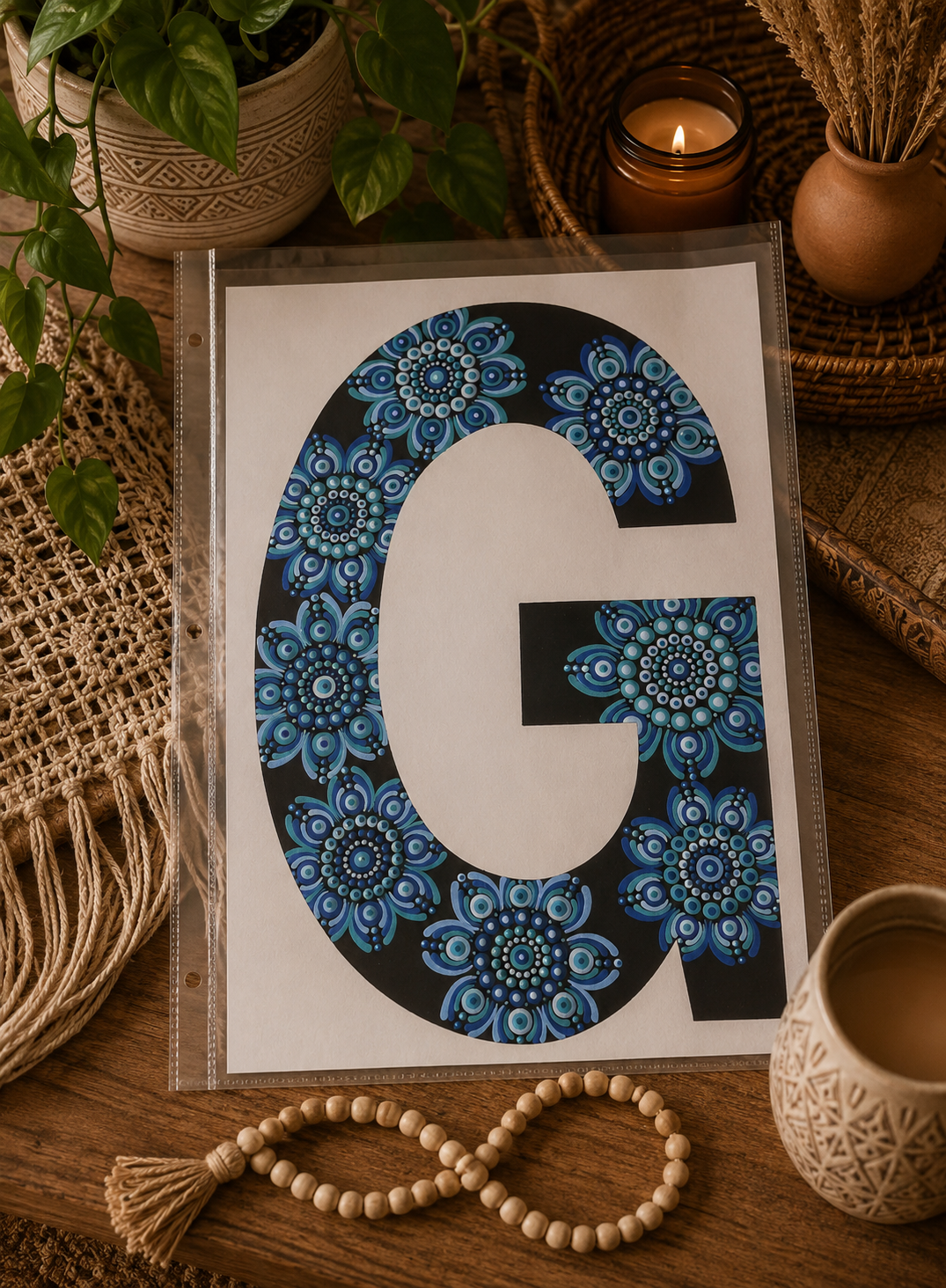 A4 Mandala Initial Letter - G  - One Of A Kind Artwork