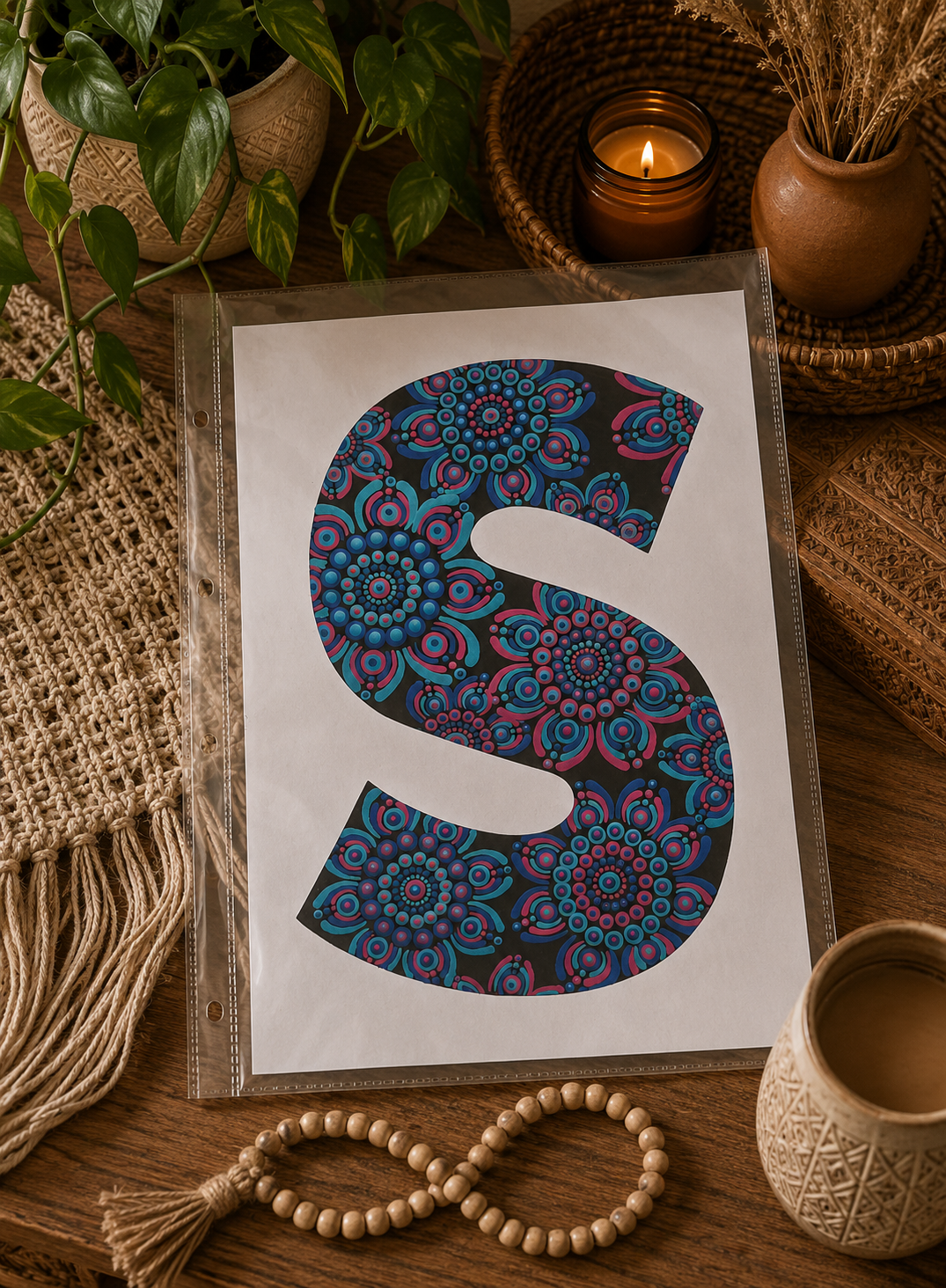 A4 Mandala Initial Letter - S  - One Of A Kind Artwork