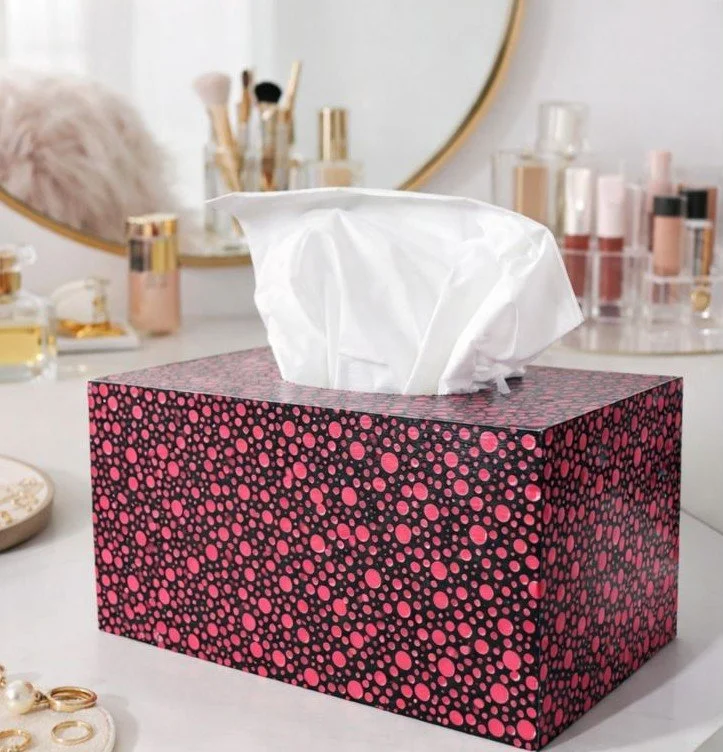 Polka Dot Tissue Box Cover - Hot Pink