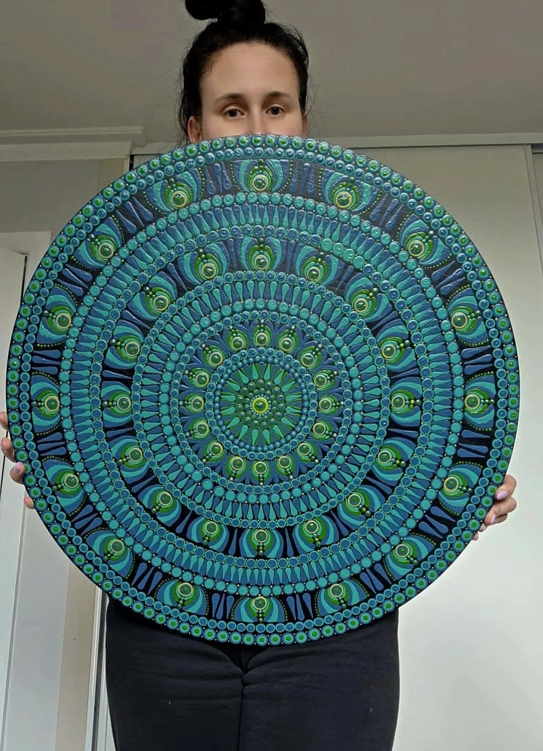 Round Hand Painted Mandala Wooden Wall Art 60cm WIDE
