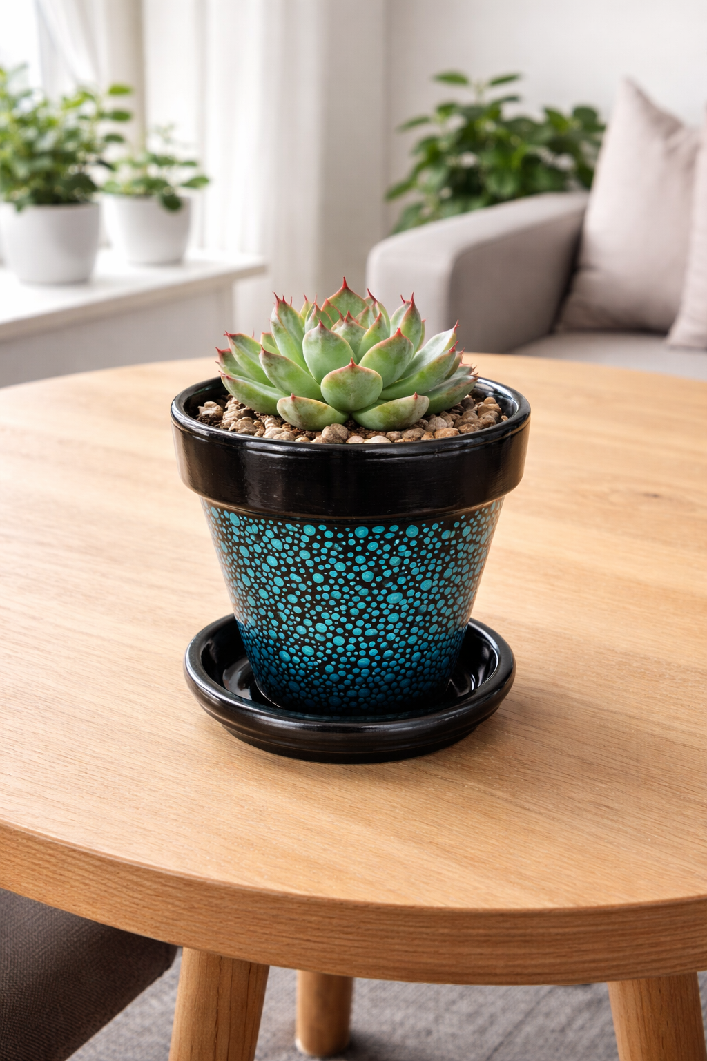 Metallic Teal Terracotta Polka Dot Pot - 17cm