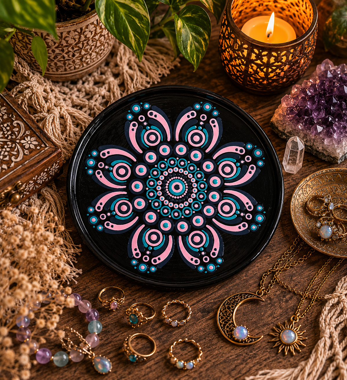 Mandala Trinket Dish - 17cm -  One Of A Kind Original Artwork