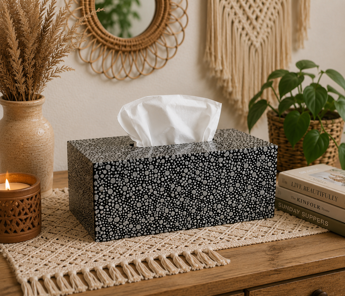Polka Dot Tissue Box Cover - Metallic Silver