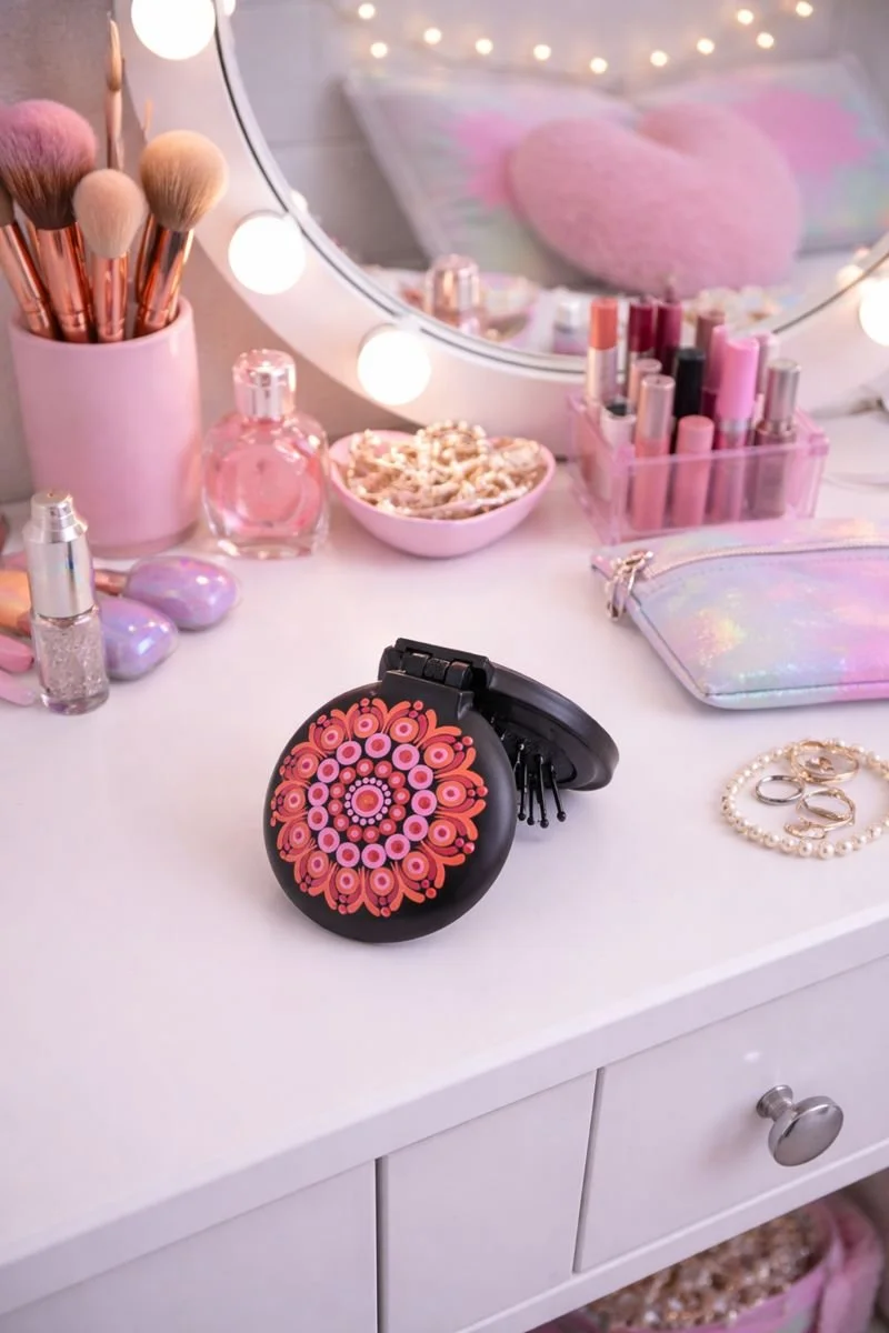 Compact Mirror And Hairbrush  - One Of A Kind Artwork
