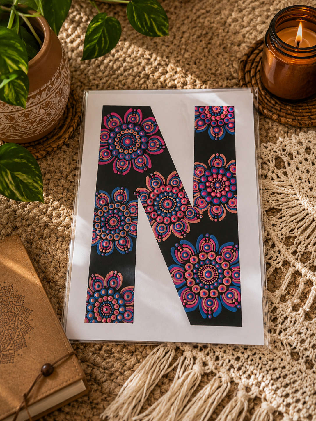 A4 Mandala Initial Letter - N  - One Of A Kind Artwork