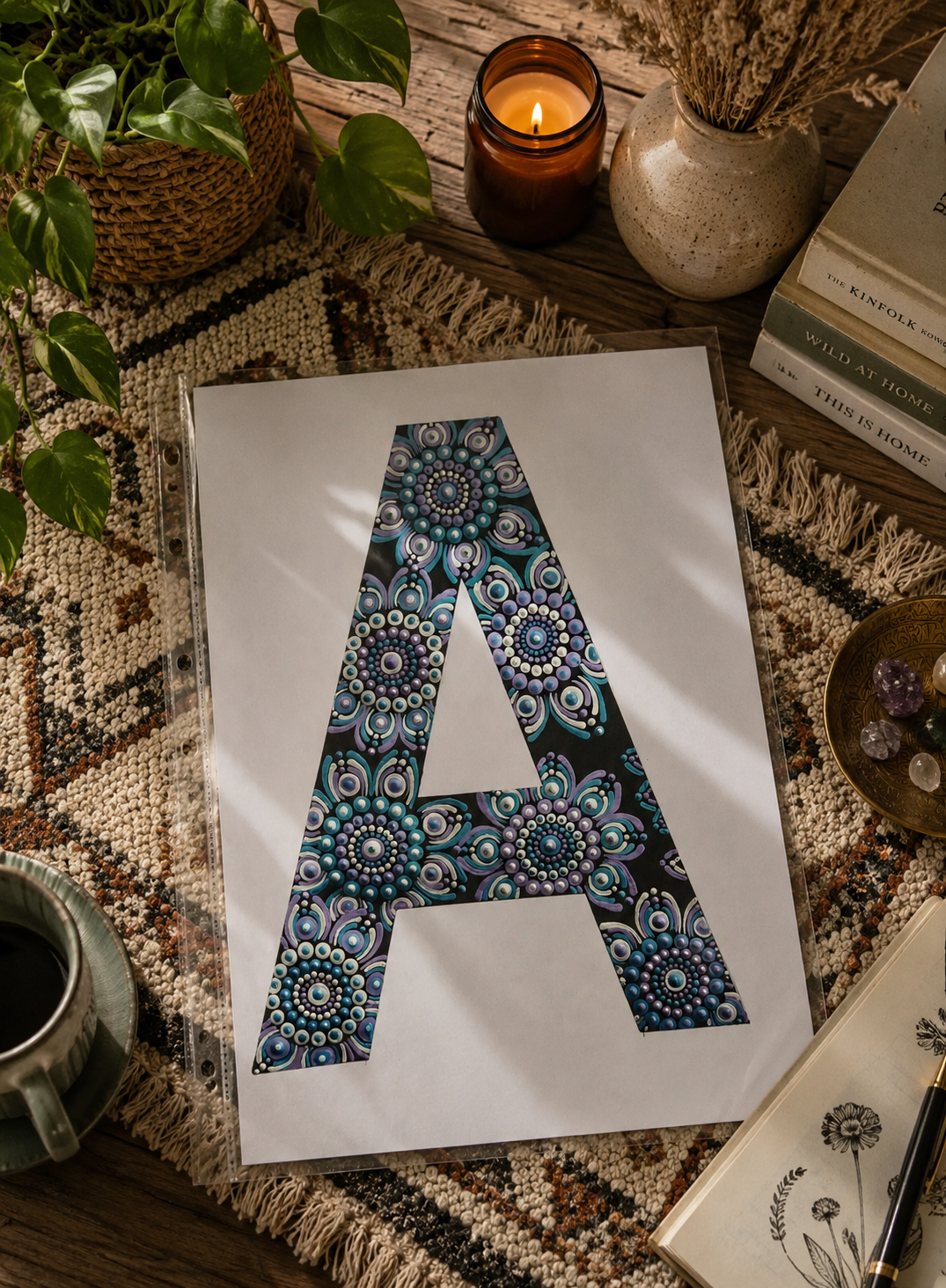 A4 Mandala Initial Letter - A  - One Of A Kind Artwork