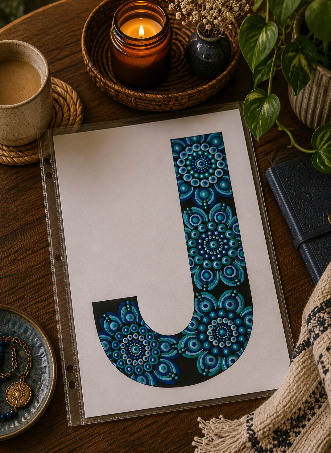 A4 Mandala Initial Letter - J  - One Of A Kind Artwork