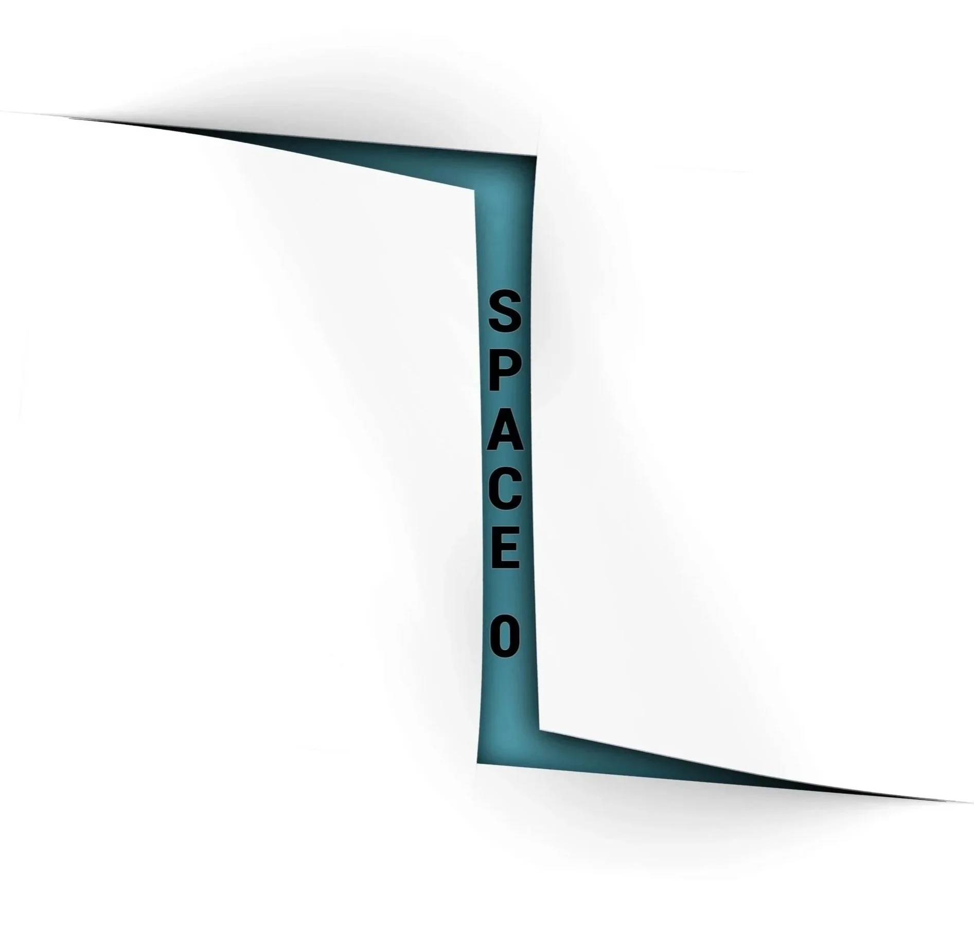 A blue signpost with the word "SPACE" written vertically on it, situated on a plain white background.