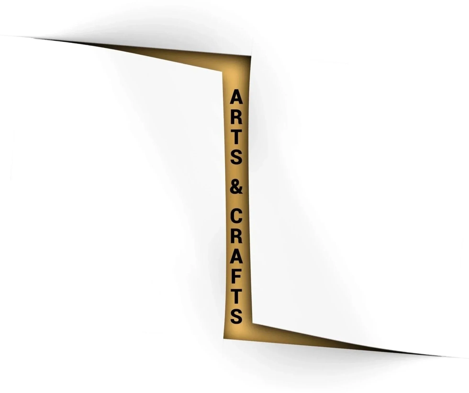 Close-up of a wooden signpost with the words 'ARTS & CRAFTS' vertically written on it, set against a plain background.