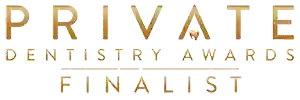 Text that reads 'Private Destiny Awards Finalist' in gold and black lettering