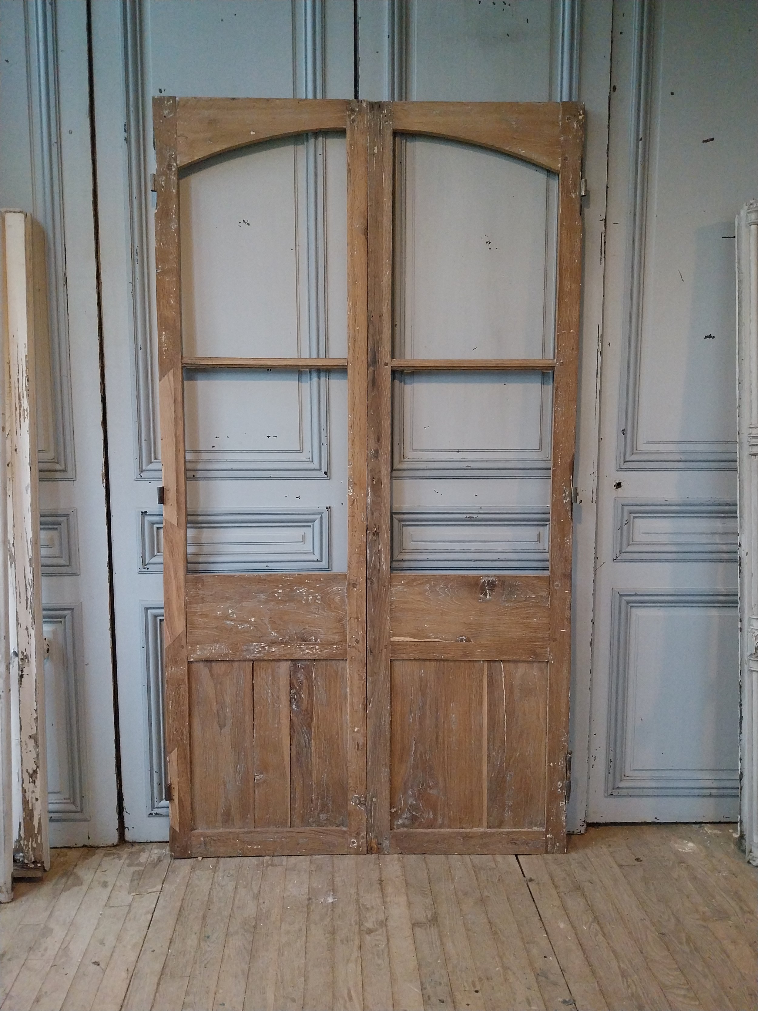 Porte Fenêtre Vitrage Cintré Ancienne en Chêne XIXème