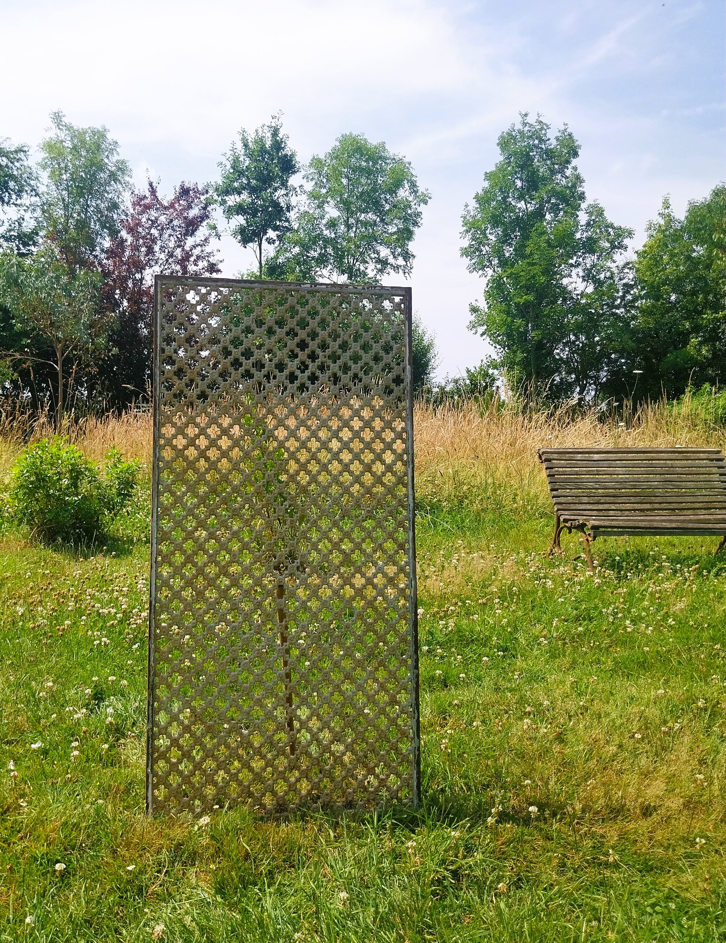 Paire d'anciennes grilles en fonte à décor floral