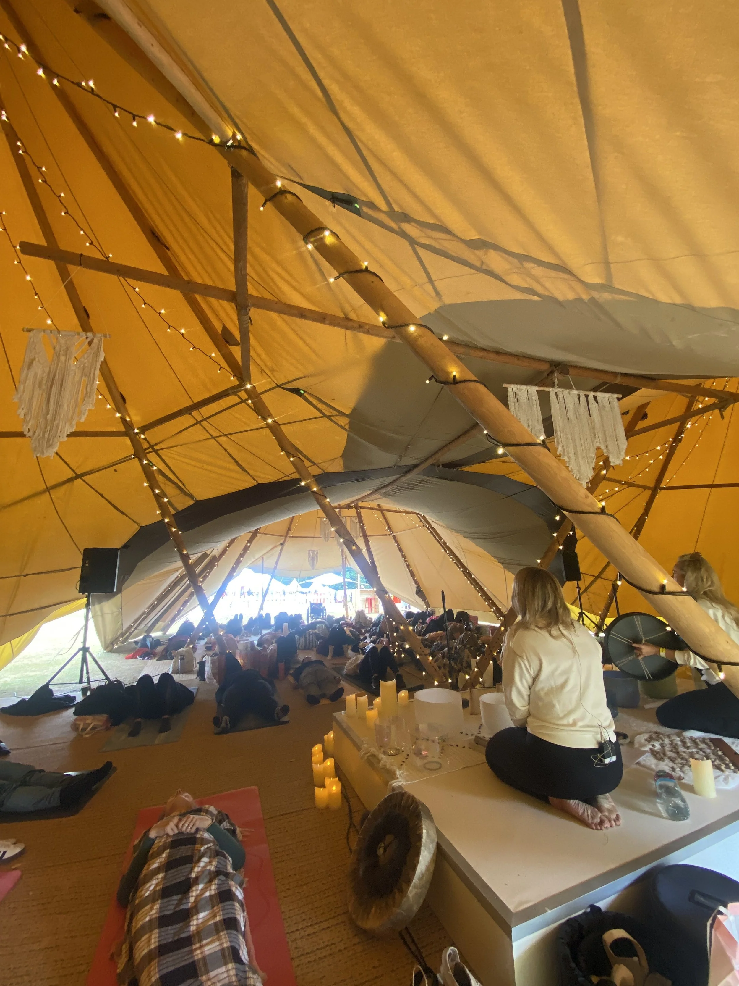 Satya Sanctuary facilitating a sound bath at Happy Place Festival Tatton Park by Fearne Cotton