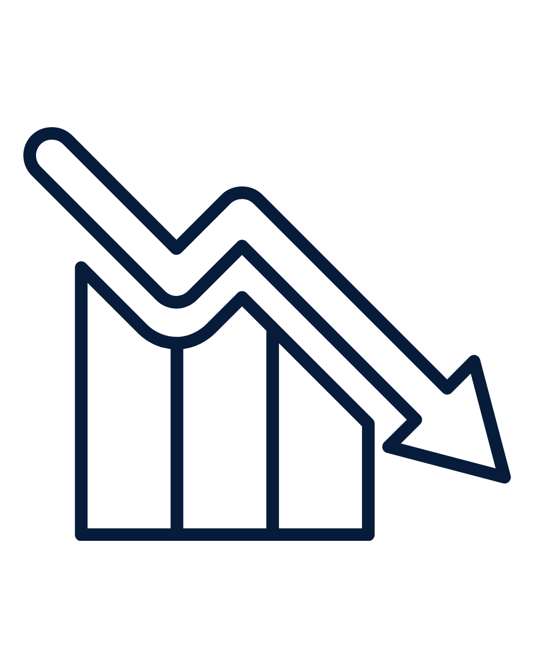 A simple graphic of a chart and an arrow decreasing over time, highlighting the cost-saving of CAPEX forecasting with Ovrsite.