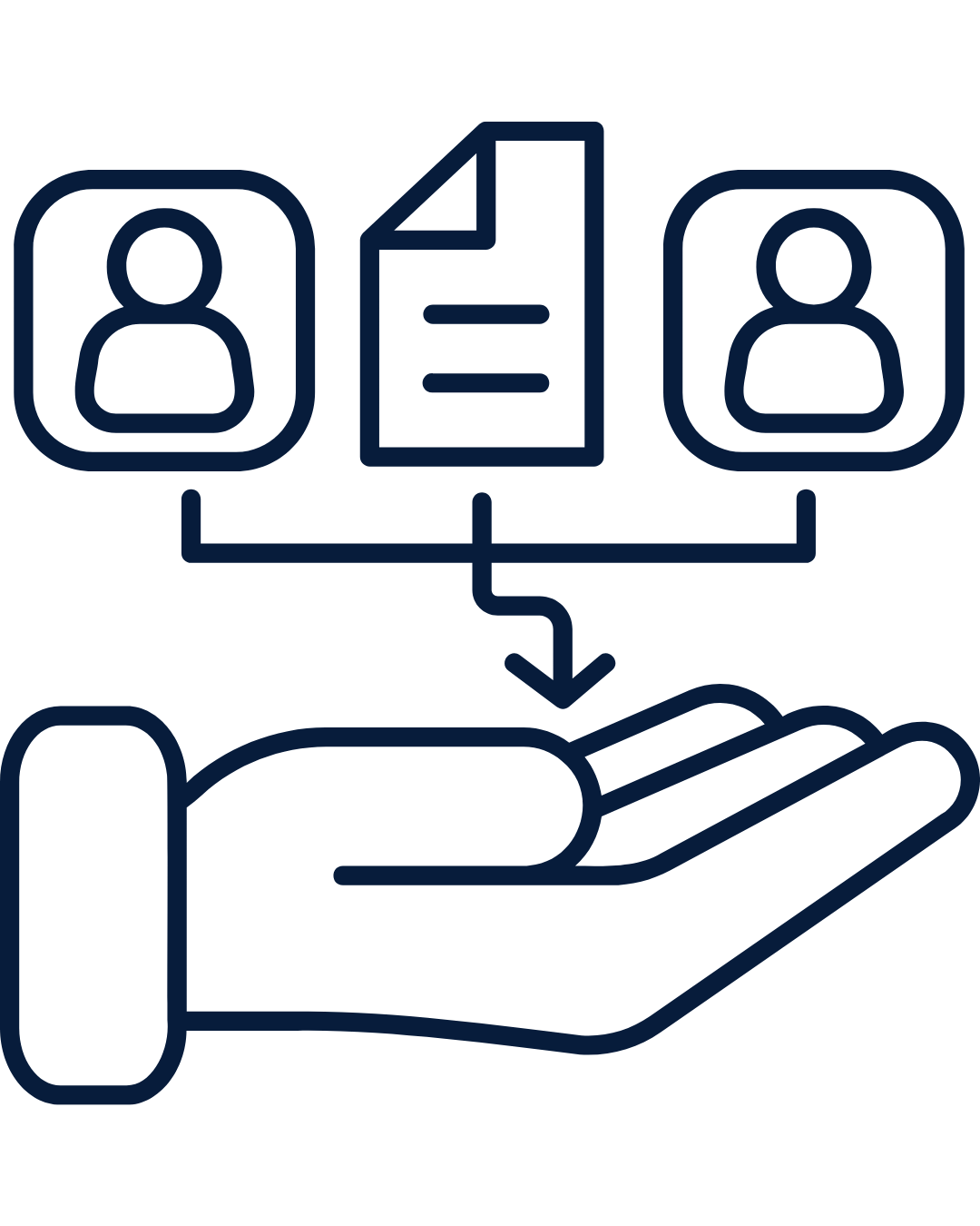 A graphic of data and information being available to a hand, depicting how a third party can be supplied with all the right information from a building by the person using Ovrsite