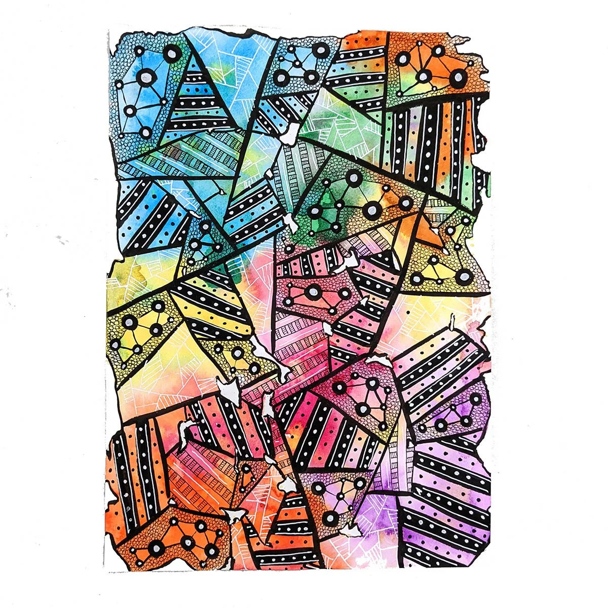 Mosaic Style Abstract Art Painting. Practicing New Styles