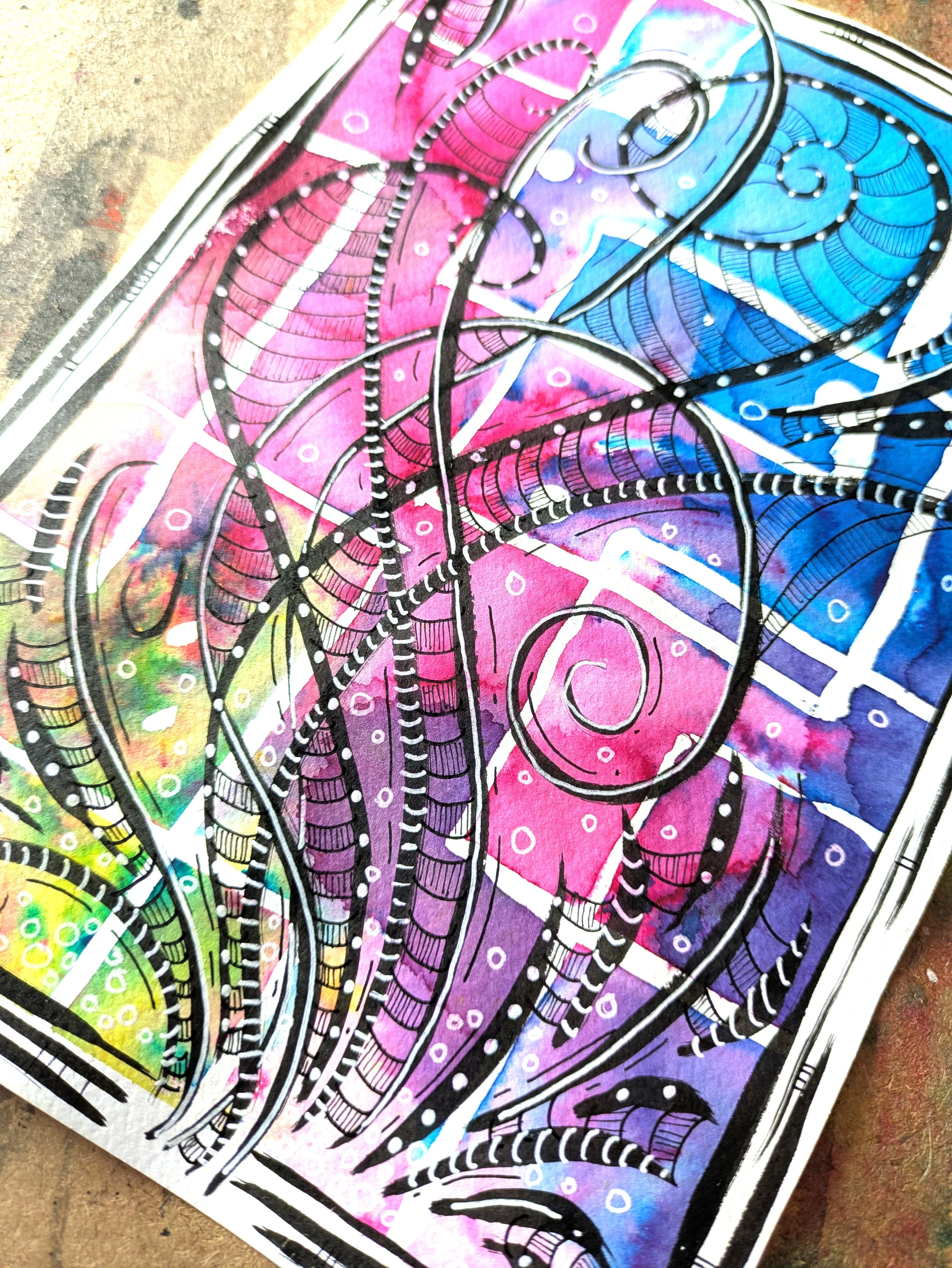 Kaboom! Exploding watercolour and thick ink art