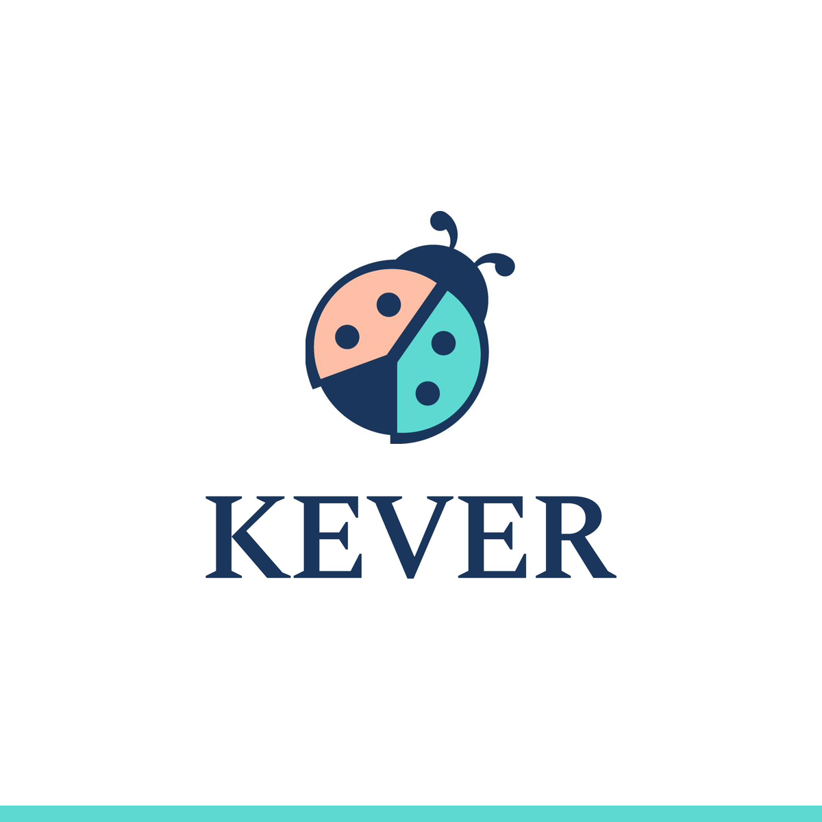 Logo KEVER - Marienkäfer mit einem rosa und einem türkisen Flügel, Schriftzug "KEVER"