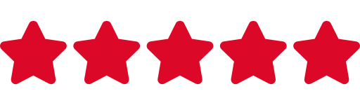 Five red stars in a row on a black background.