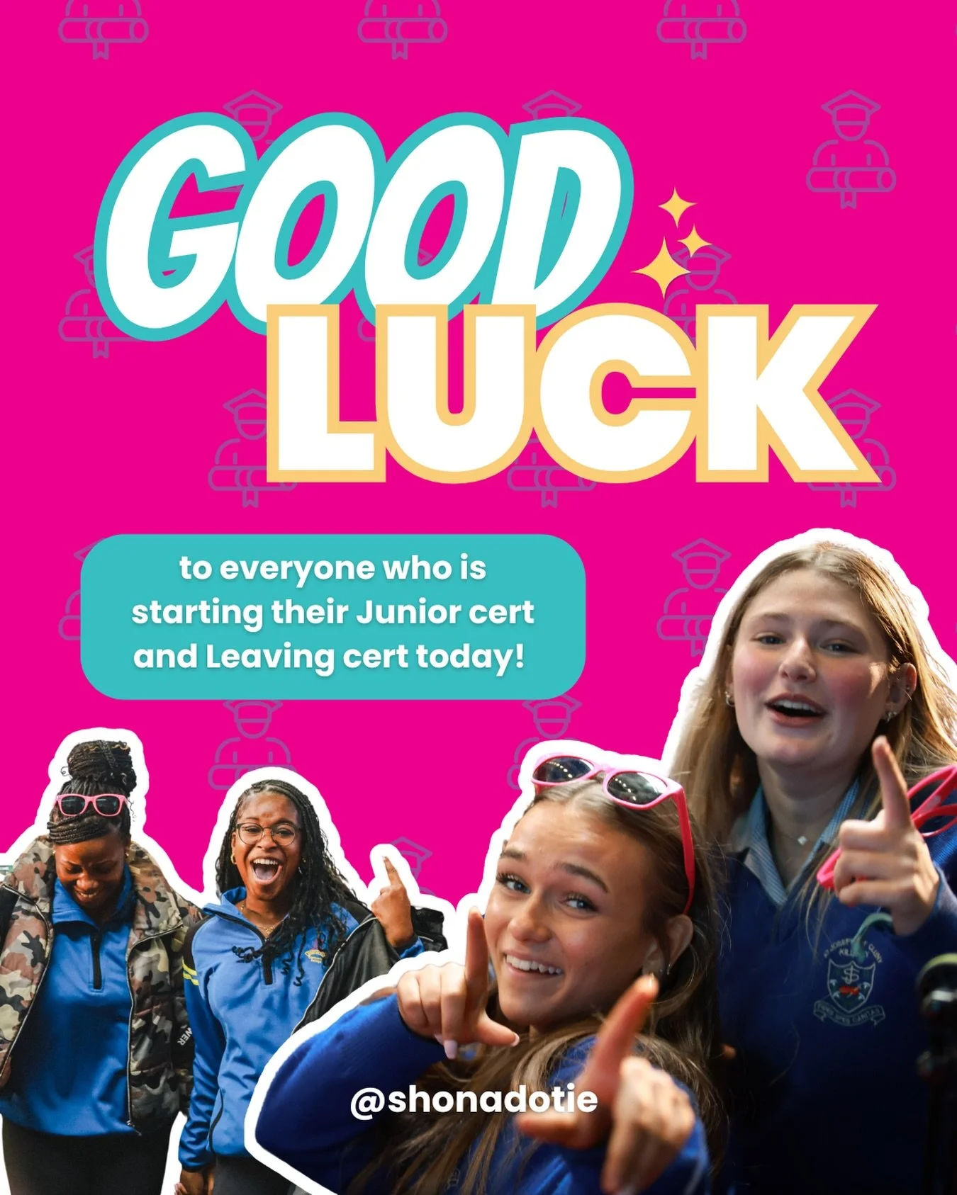 The Shona team is wishing everyone sitting the Junior Cert and Leaving cert the very best of luck as exams begin today✨📚 

These next few weeks might feel stressful, but remember it's only a small chapter, not the whole story! Try your best, take ca