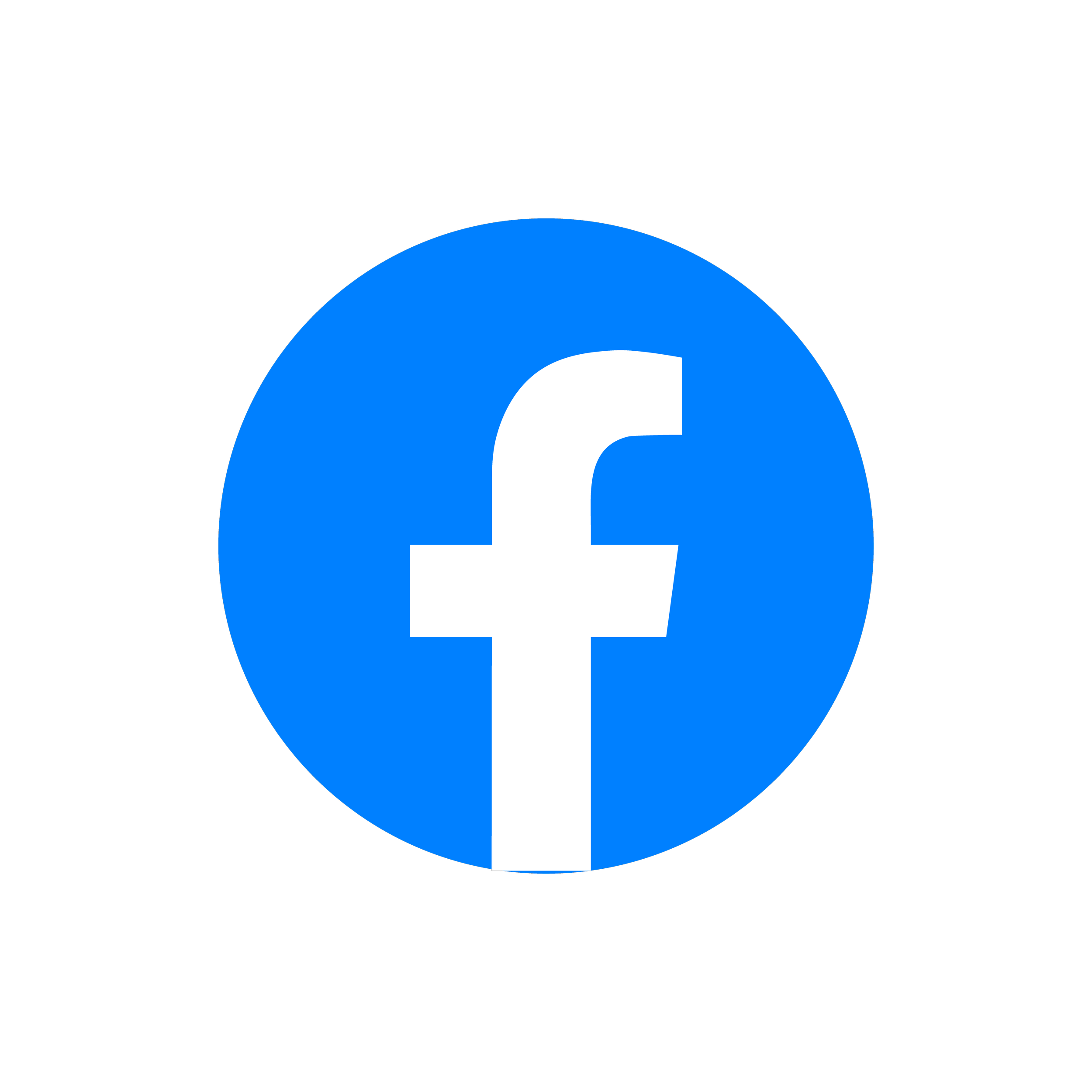 Facebook logo with white F on a blue circle, surrounded by black.