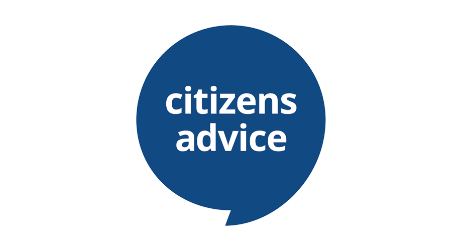 Dark blue speech bubble with white text that says 'citizens advice'.