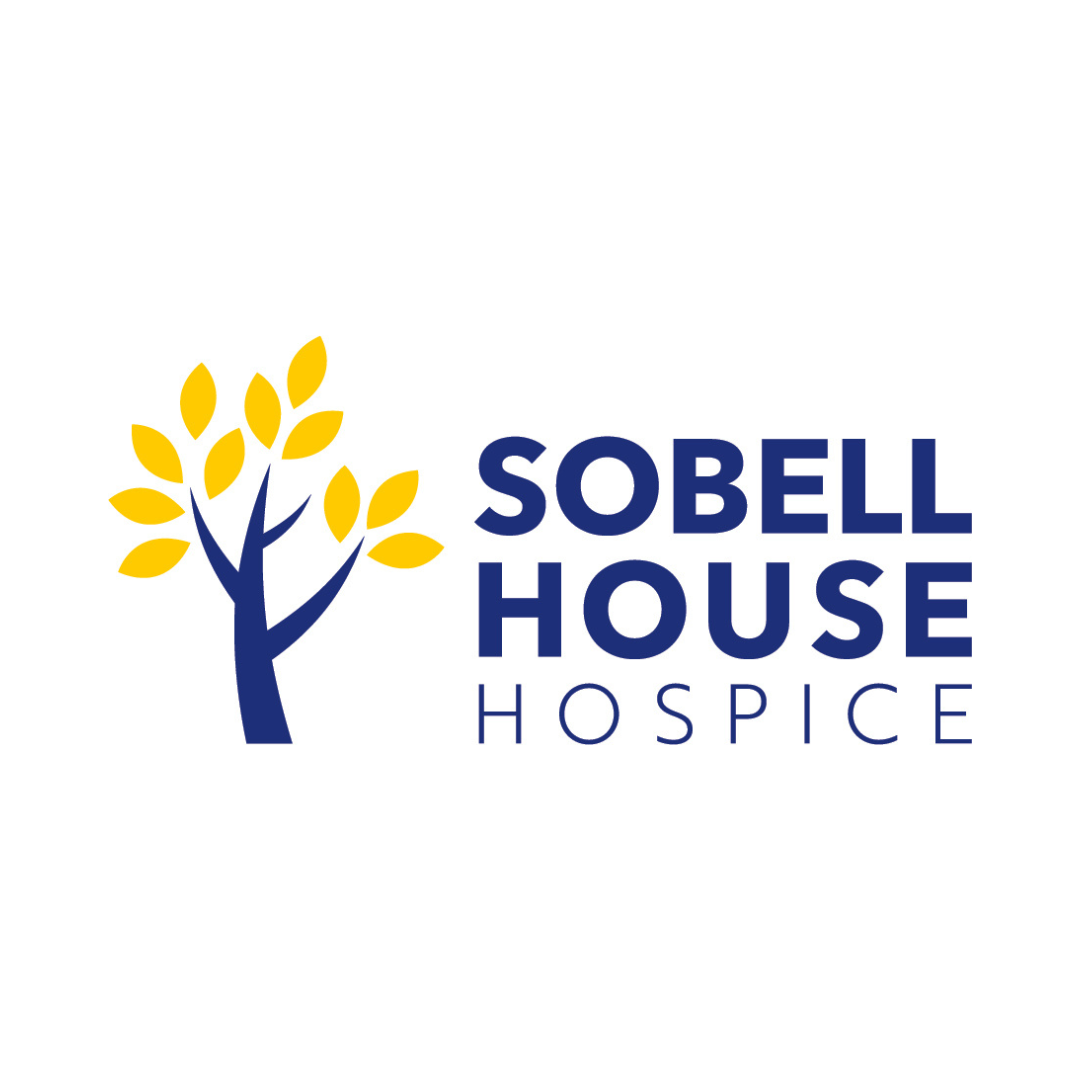 Logo of Sobell House Hospice with a stylized blue tree and yellow leaves, and the hospice's name in bold navy blue text.