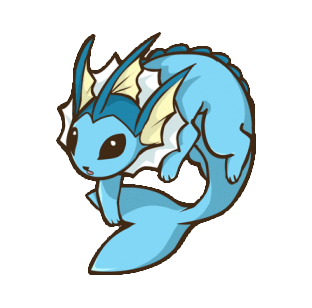 Cute cartoon blue dragon with cream-colored wings and large black eyes.