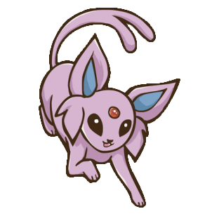 A cute cartoon creature resembling a mix between a fox and a mythical animal, with large ears, lavender fur, and a red gem on its forehead.