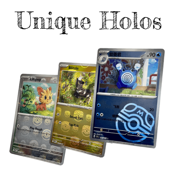 Three Pokémon cards featuring Eevee, Blitzle, and unseen Pokémon, with a silver Pokémon card in the background.