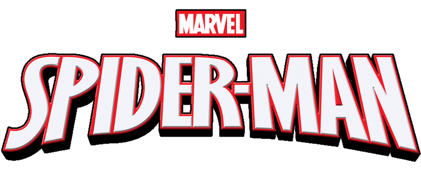 Marvel logo above 'Spider-Man' title with red and white text on a black background.