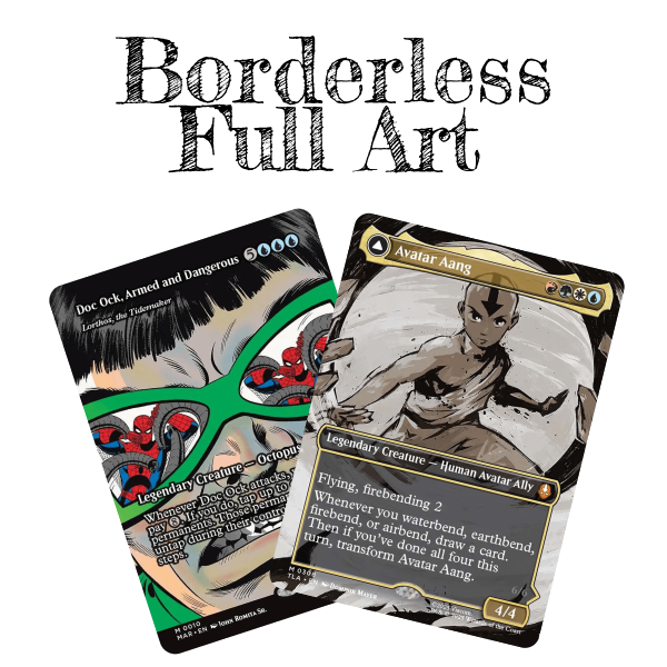 Image of trading cards, including a Doc Ock card with Spider-Man graphics and an Avatar Aang card from Avatar The Last Airbender with a character illustration.