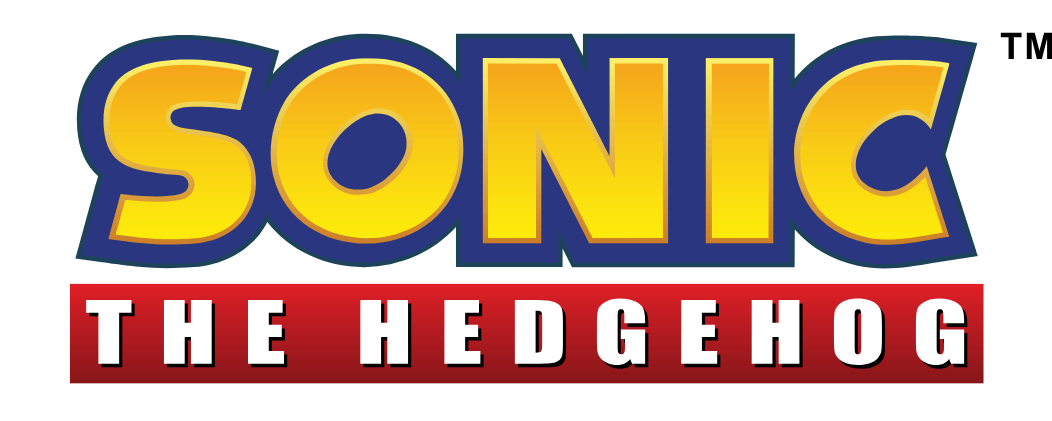 Logo for Sonic the Hedgehog, showing the word "SONIC" in yellow and blue, with "THE HEDGEHOG" in white letters on a red background beneath.