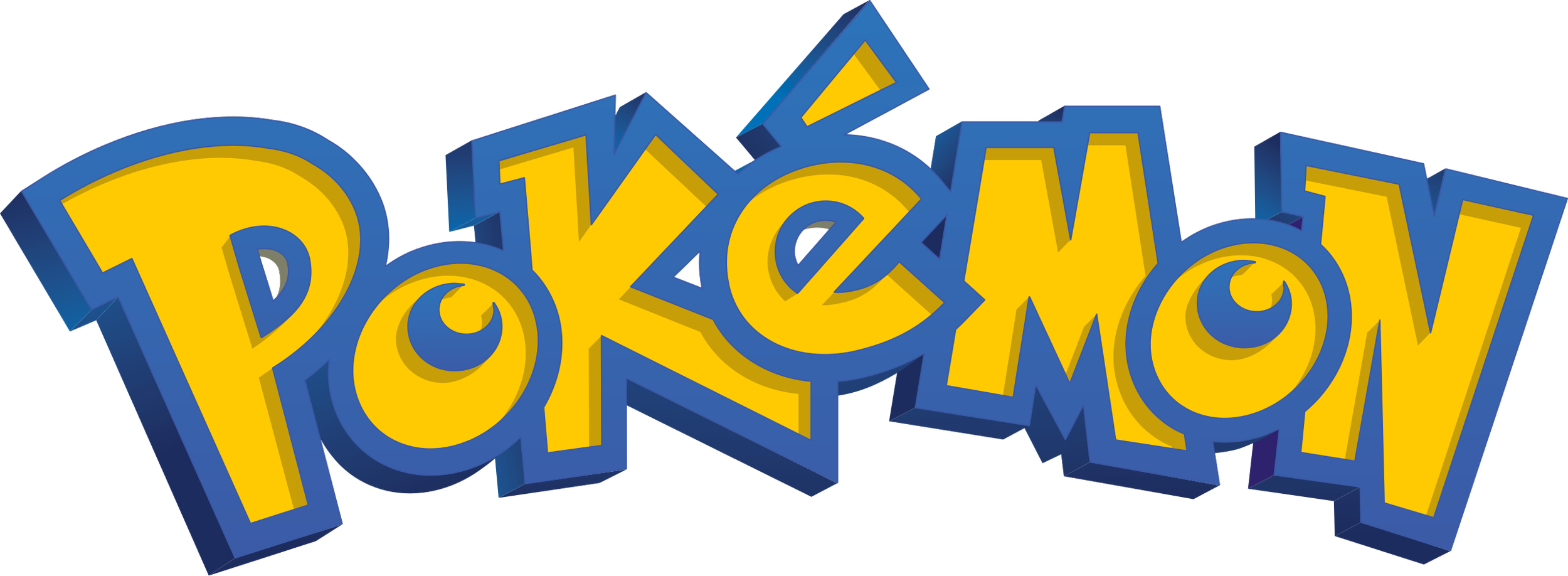Bold, colorful 3D logo of the Pokémon franchise with yellow letters outlined in blue spelling 'POKÉMON'.