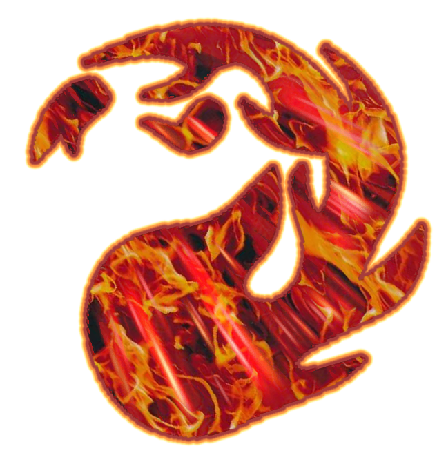 Icon of a scorpion with a fiery fire design inside it, on a yellow background.