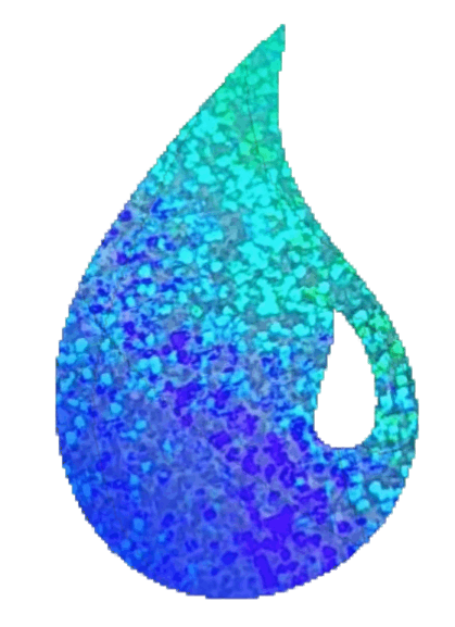 Digital water droplet illustration with a textured mosaic pattern in shades of blue and teal.