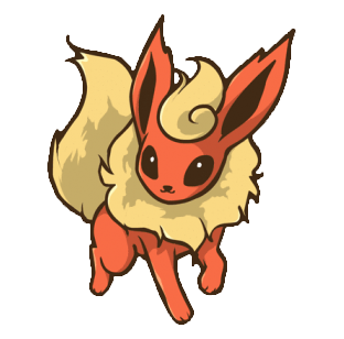 A cartoon-style fox Pokémon with large ears, red and cream fur, and a bushy tail.