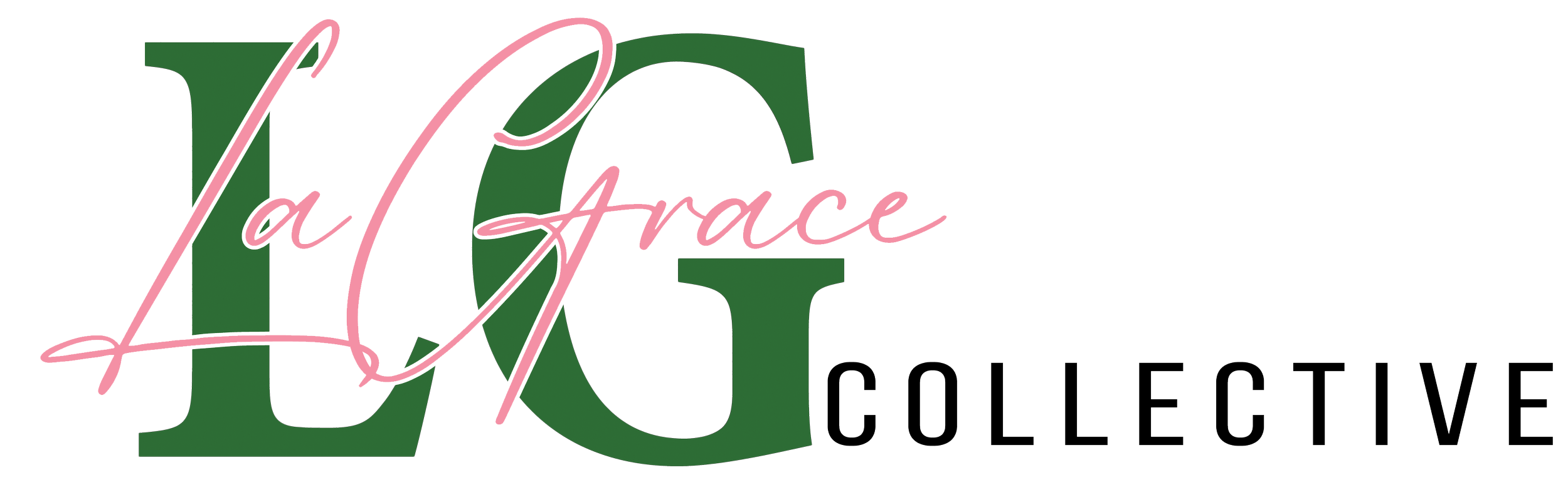 Logo with large green letters spelling 'LOVE', pink cursive text 'La Grace', and black text 'COLLECTIVE'.