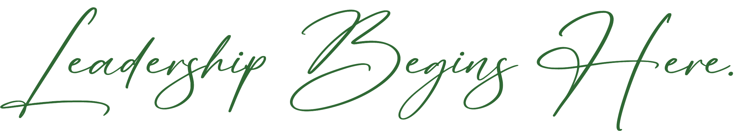 Text saying 'Leadership Begins Here' in elegant, cursive green font.