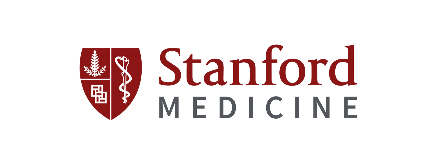 Logo of Stanford Medicine with a shield featuring a fern, a caduceus, and a square design.