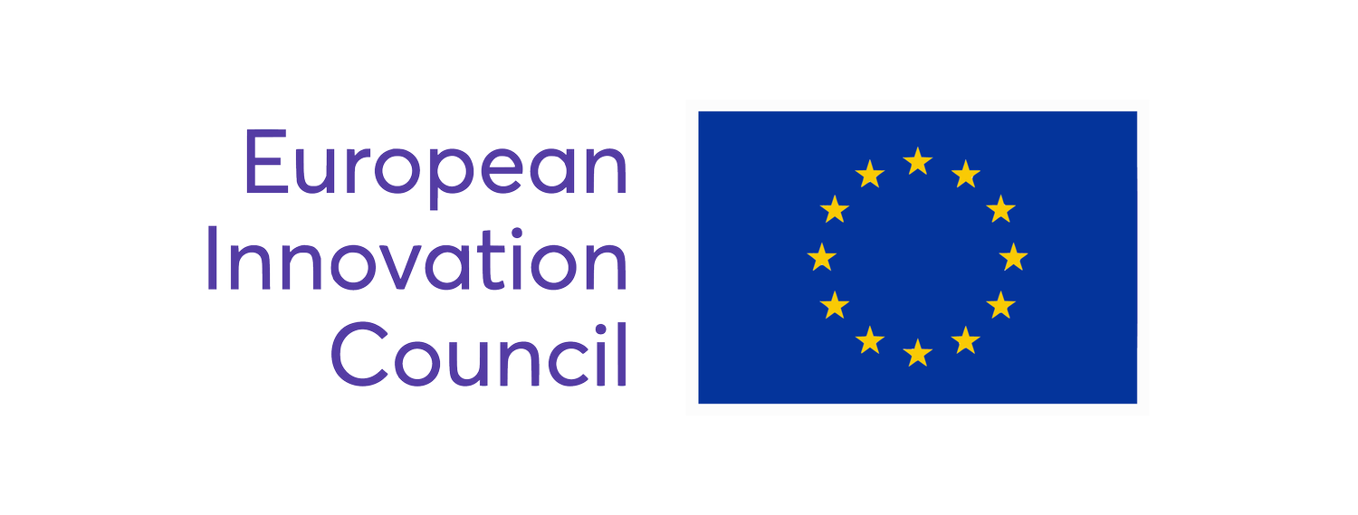 Logo of the European Innovation Council with a blue flag featuring a circle of twelve yellow stars and text 'European Innovation Council' in purple