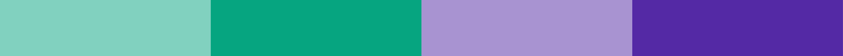 A color block pattern with sections in mint green, teal, purple, and lavender.