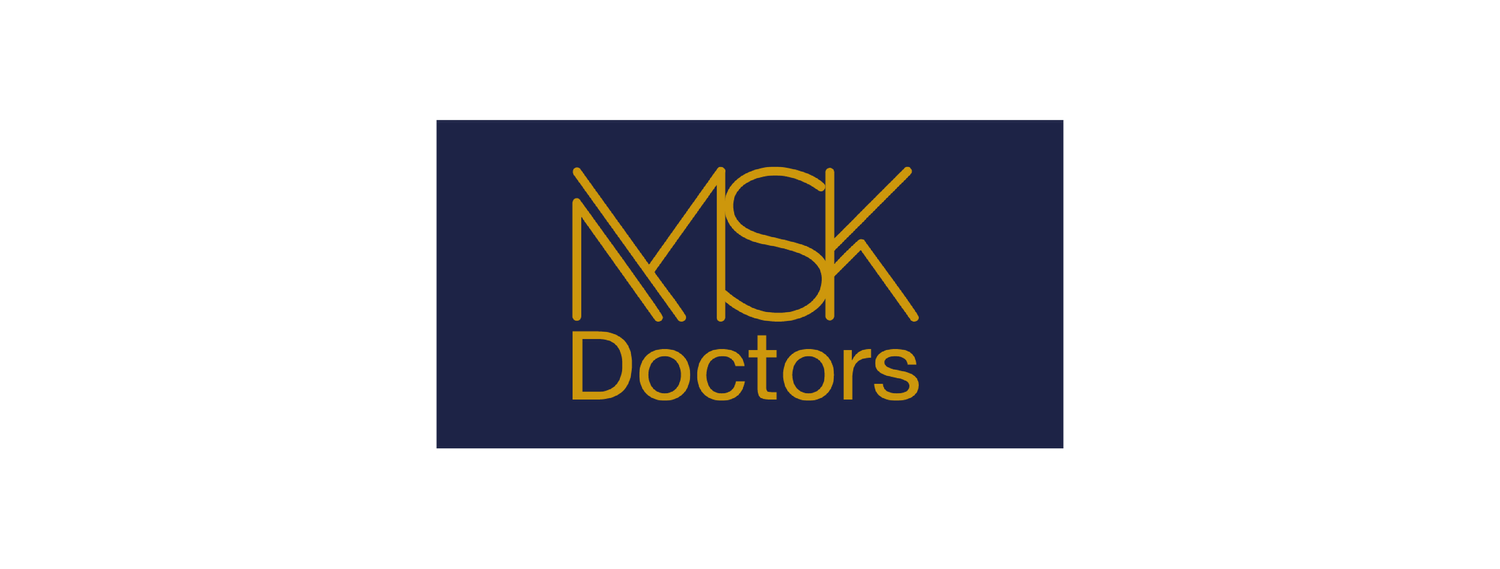 Logo for MSK Doctors with the words 'MSK Doctors' in gold letters on a dark background.