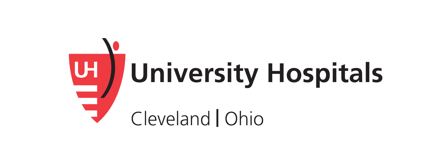 Logo of University Hospitals Cleveland Ohio, featuring a shield with a red and white color scheme and the letters UH, alongside the text "University Hospitals Cleveland Ohio".