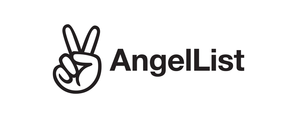 Logo with a peace sign hand gesture and the text 'AngelList' in bold black letters.