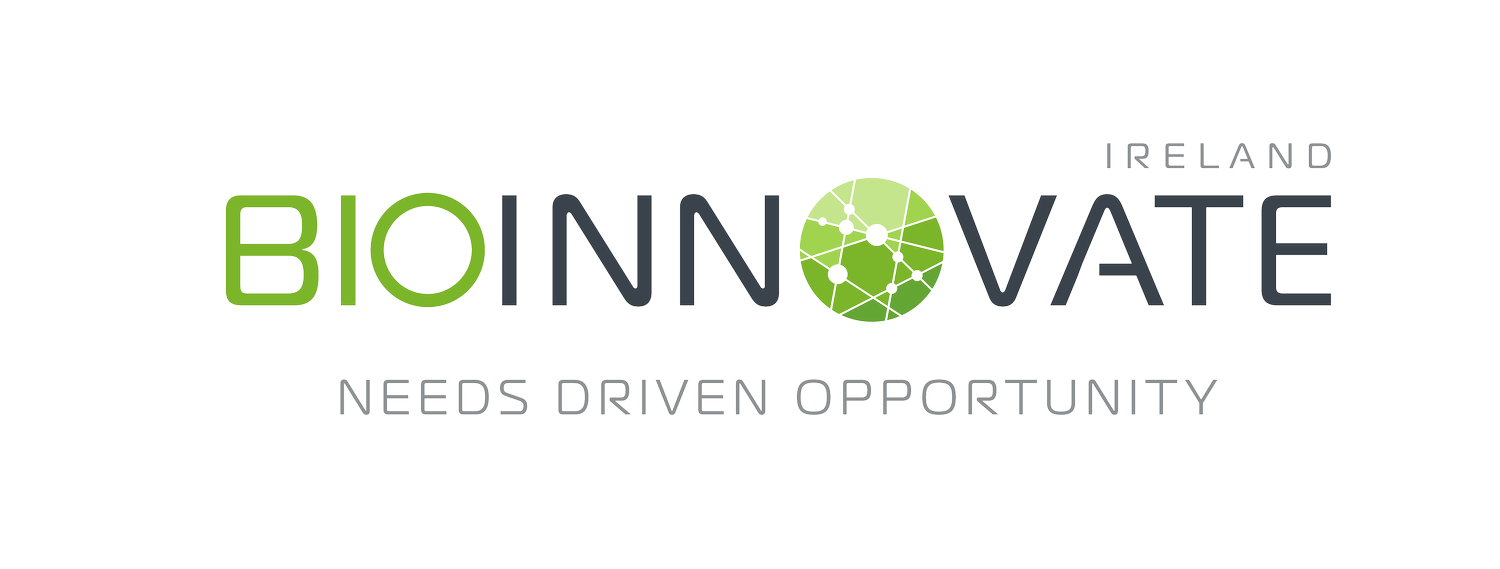 Logo with the words 'BioInnovate Ireland' and the tagline 'Needs Driven Opportunity'. The logo features a green globe with interconnected white nodes and lines.