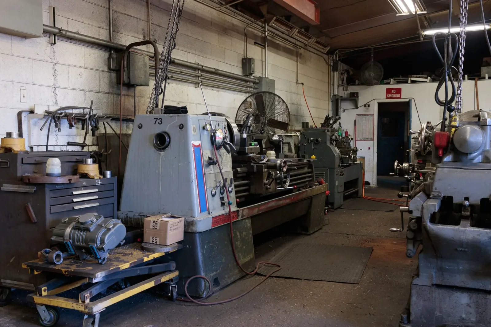 Machine shop with lathes and engineering equipment
