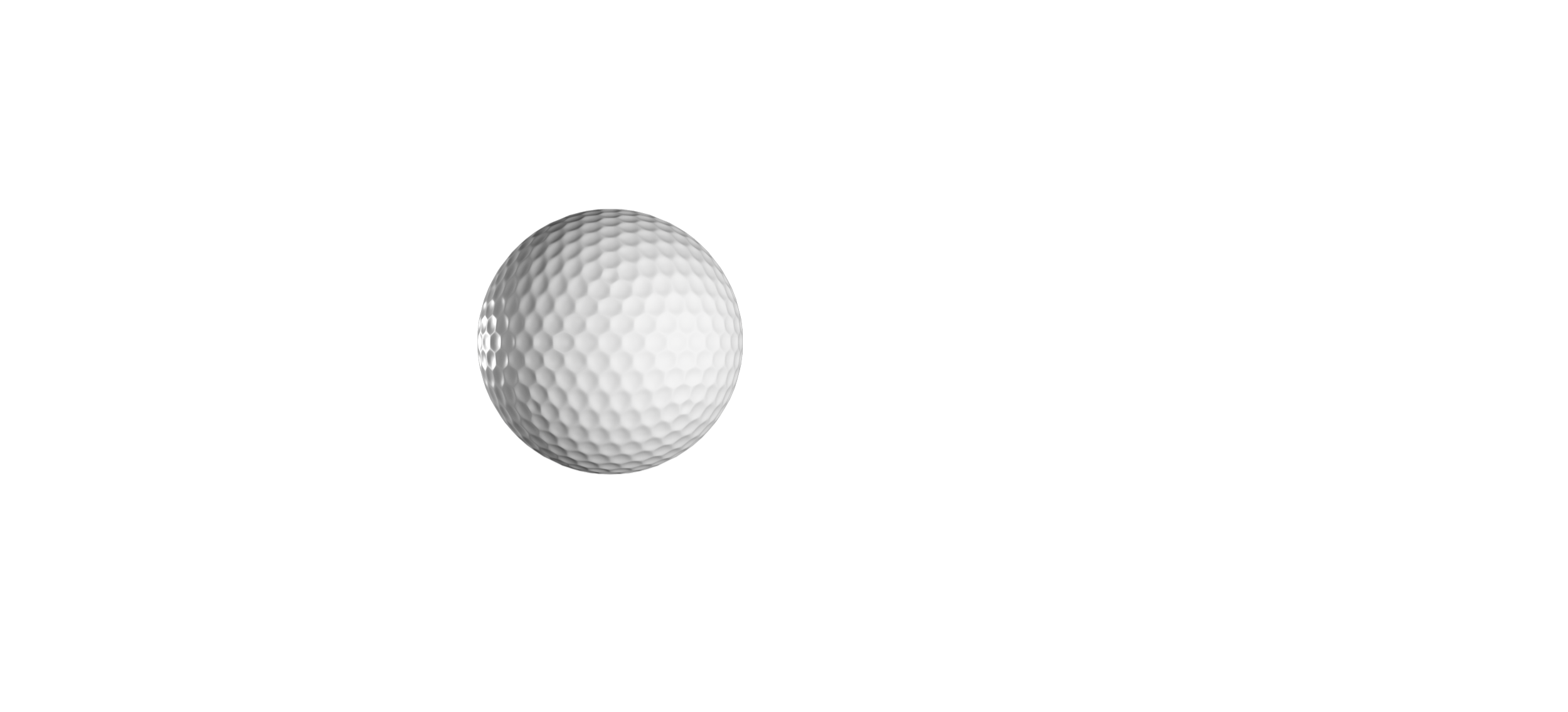 A digital rendering of a white golf ball with dimples, isolated on a black background.