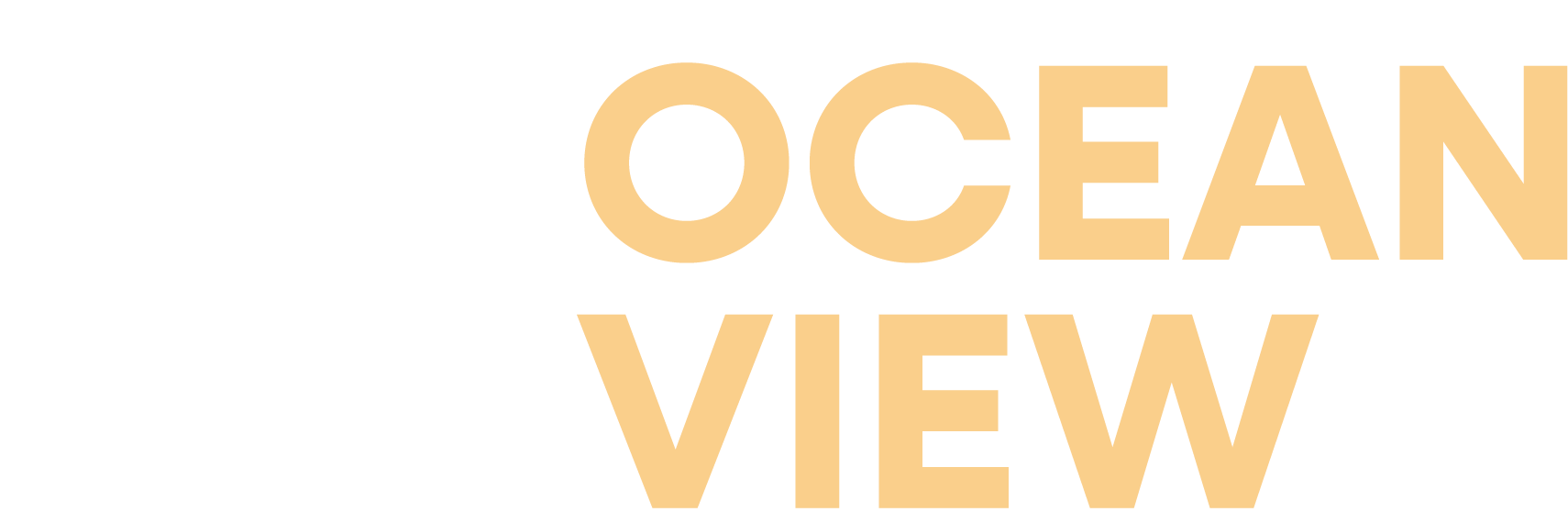 Logo with a stylized white tree next to a park bench and the words "OCEAN VIEW" in beige capital letters.